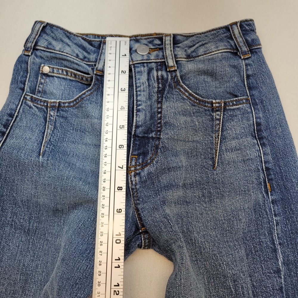 Pilcro Super Wide Leg Jeans Womens 24 Blue Patchwork High Rise Frayed Hem - Picture 8 of 12